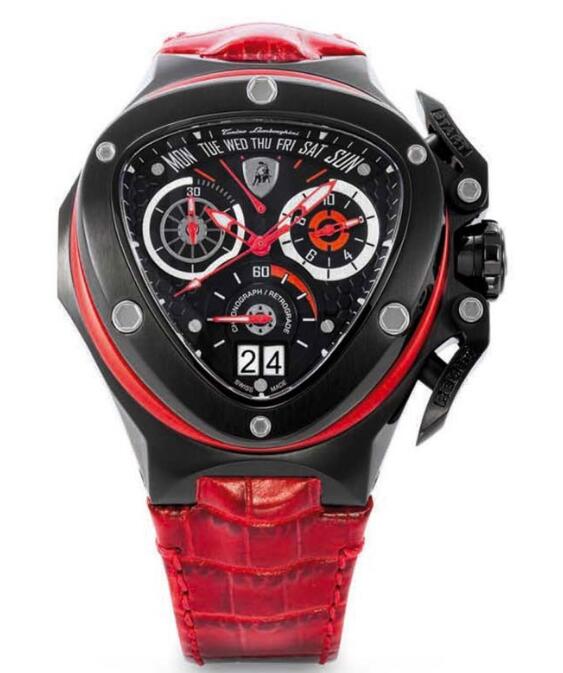 Lamborghini Spyder 3000 Chronograph Black Dial Red Strap Men's Watch 3018